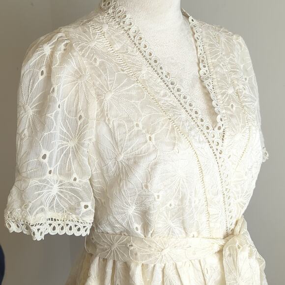 Lulus Coquette Eyelet Lace Embroidered Ruffed Top With Belt Meduim - Picture 5 of 11